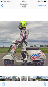 Pilota Vezzola Alessandro vespa drag equipaggiata materiale ufficiale Falc Racing  Aprilia  rotax